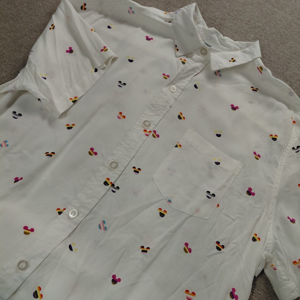 Sonoma Colorful Mickey Mouse Men's LARGE Short Sleeve‎ Button Up Shirt PRIDE AOP
